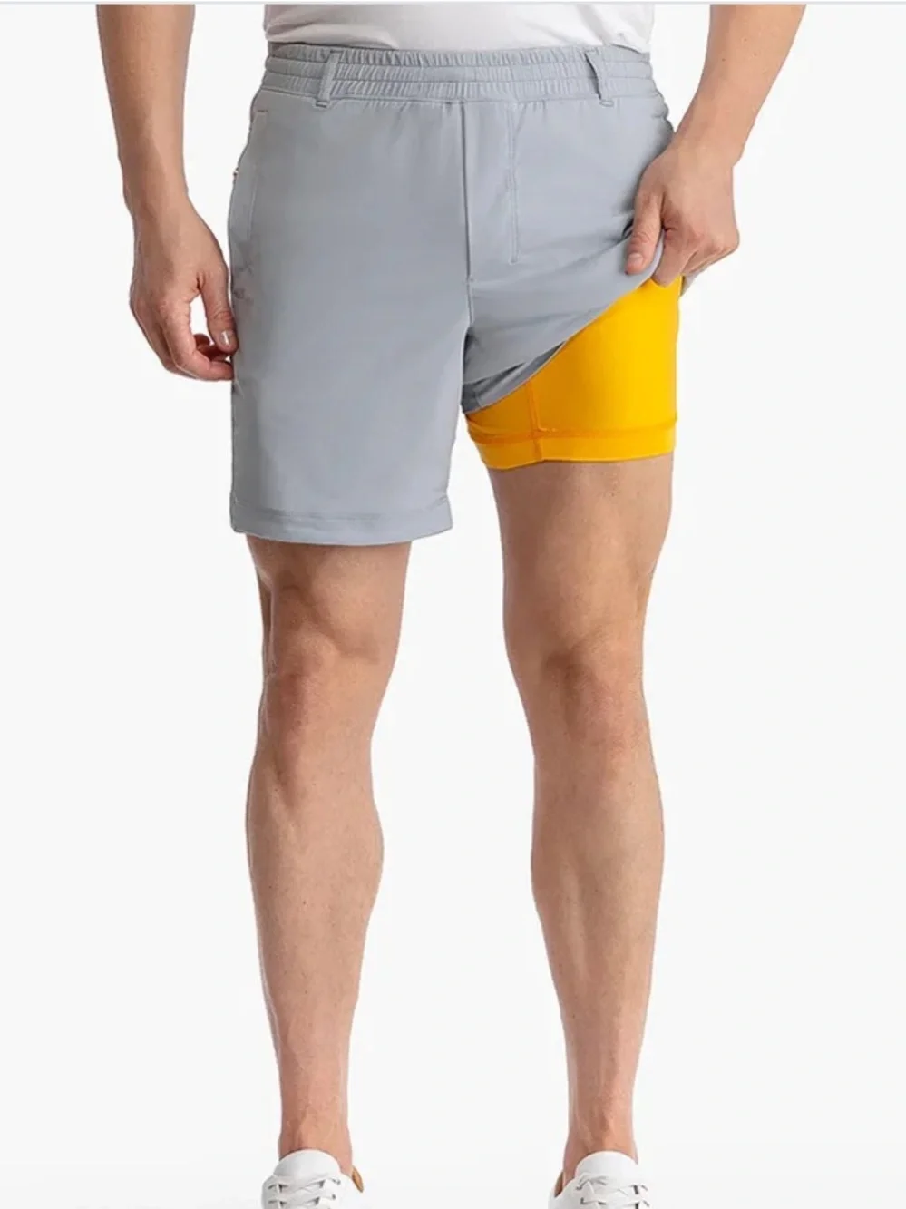 Birddogs Small Forrest Pumps 7” Shorts Light Grey Athletic with Yellow Liner